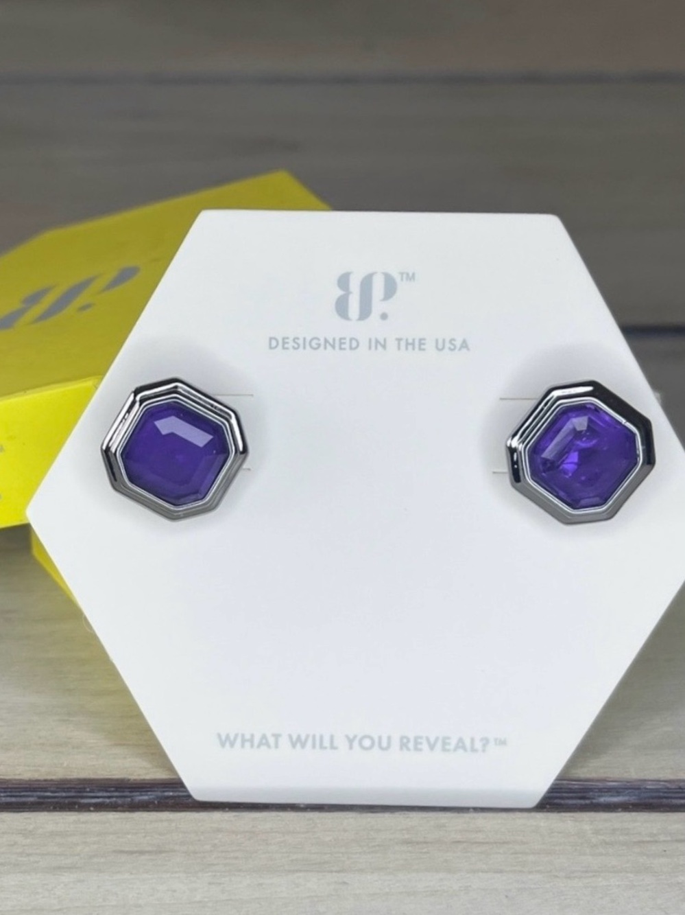 Bomb Party Lab Created amethyst with genuine quartz Octagon Purple Stud Earrings